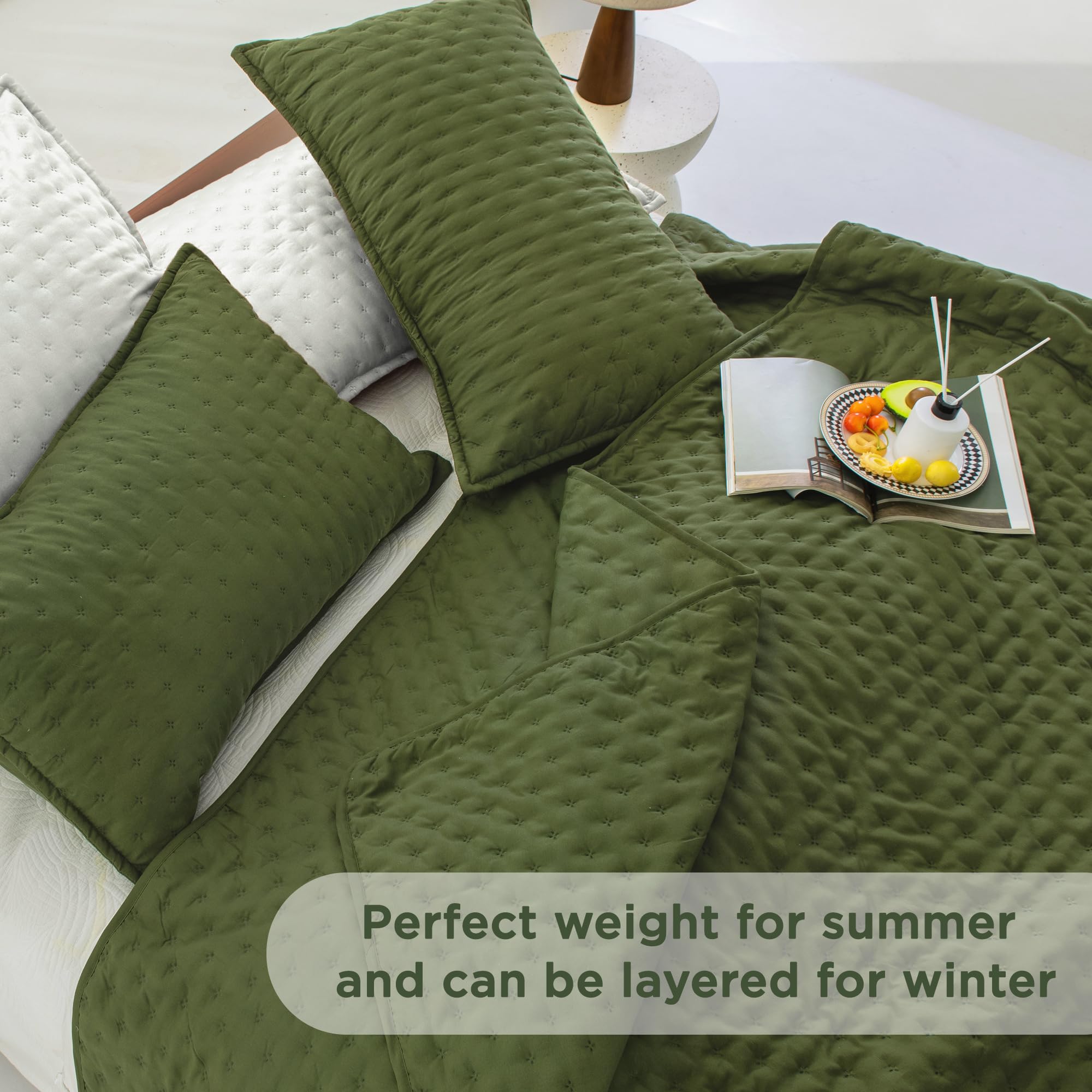 Andency Olive Green California King Size Quilt Bedding Set (112X104 Inch), 3 Pieces Soft Lightweight Bedspread Coverlet, Boho Su