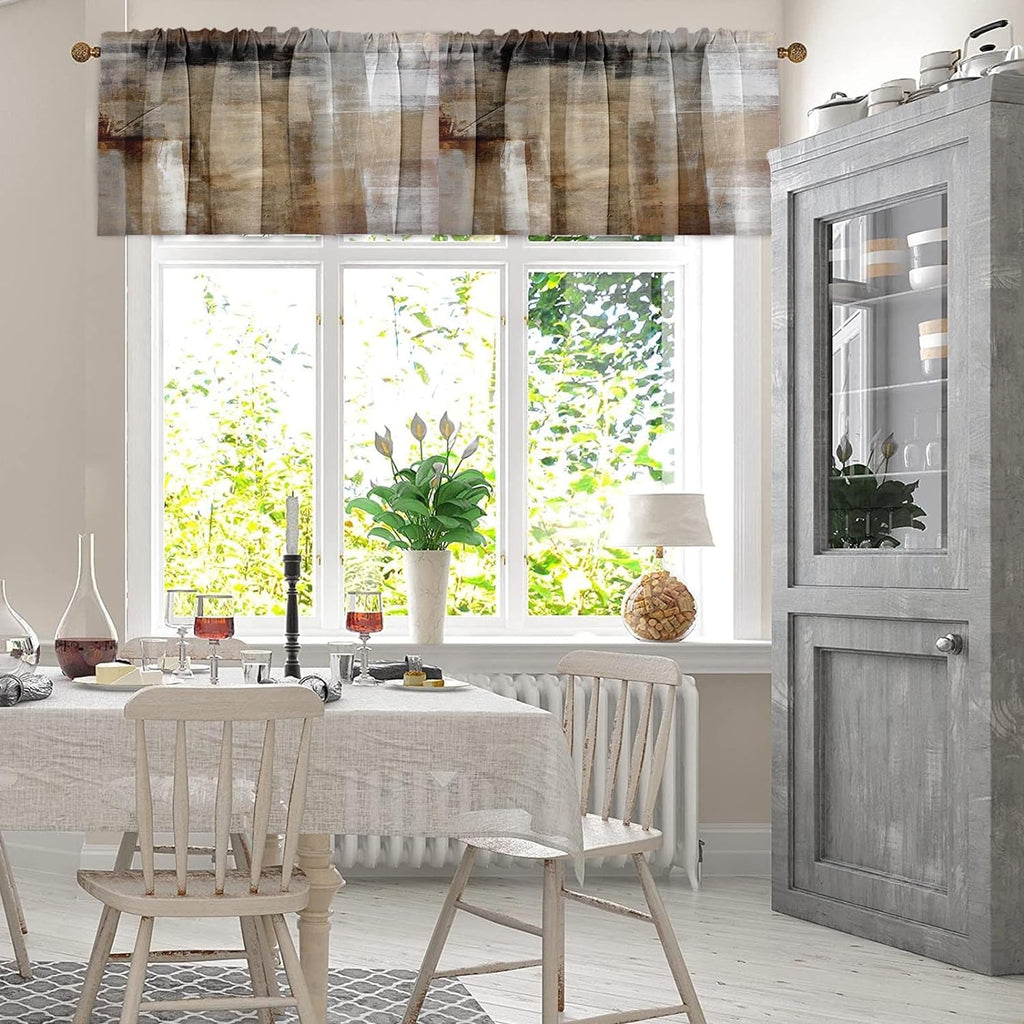 Emvency 2 Pack Valances Window Treatments, Brown Abstract Modern Art Blackout Drapes Adjustable Curtain Valances For Windows Liv