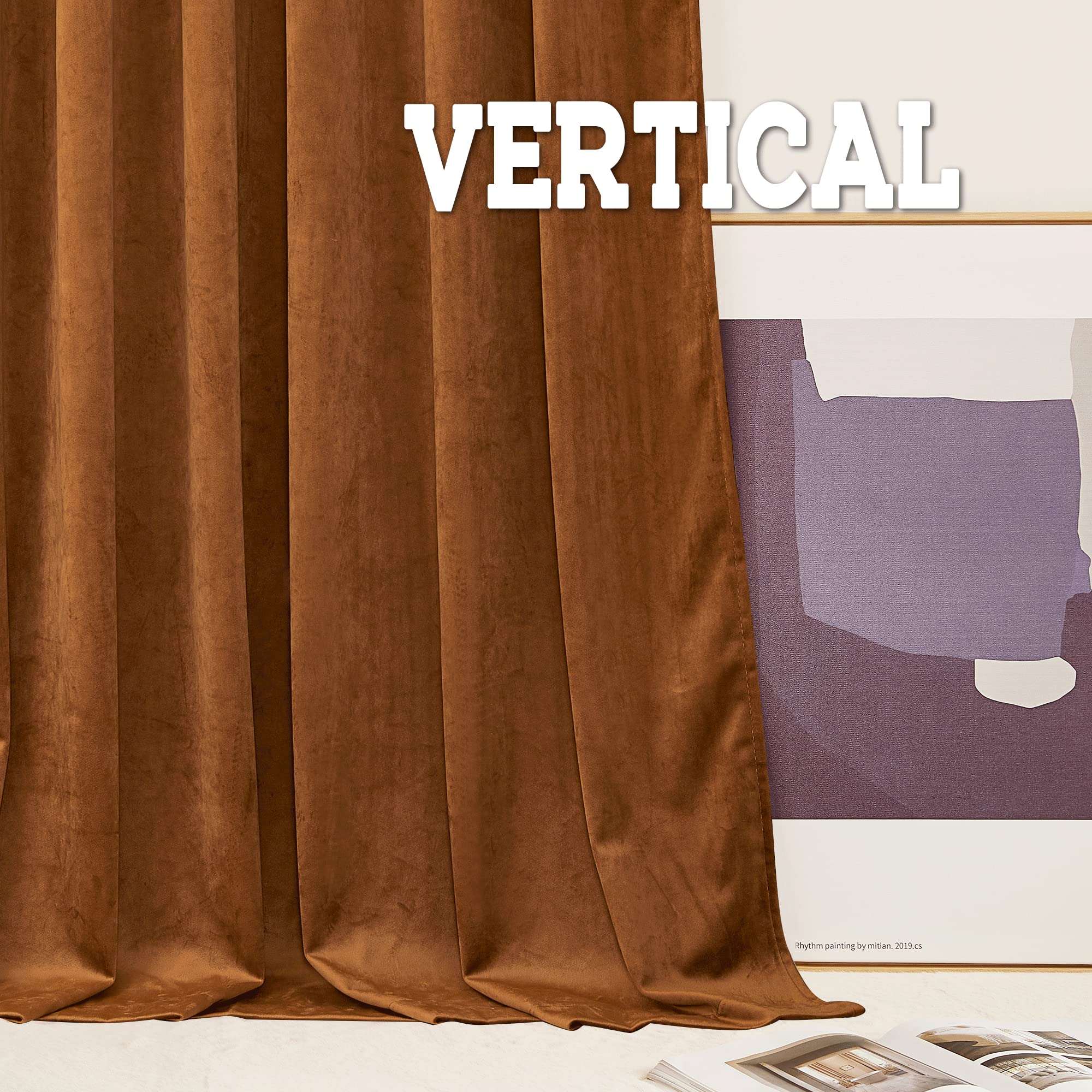 Ryb Home Plush Velvet Curtains, Heavy Duty Back Tab Decorative Window Drapes Privacy Room Darkening Covering For Living Room Playroom, Golden Oak, W52 X L84 Inches, Set Of 2 Panels