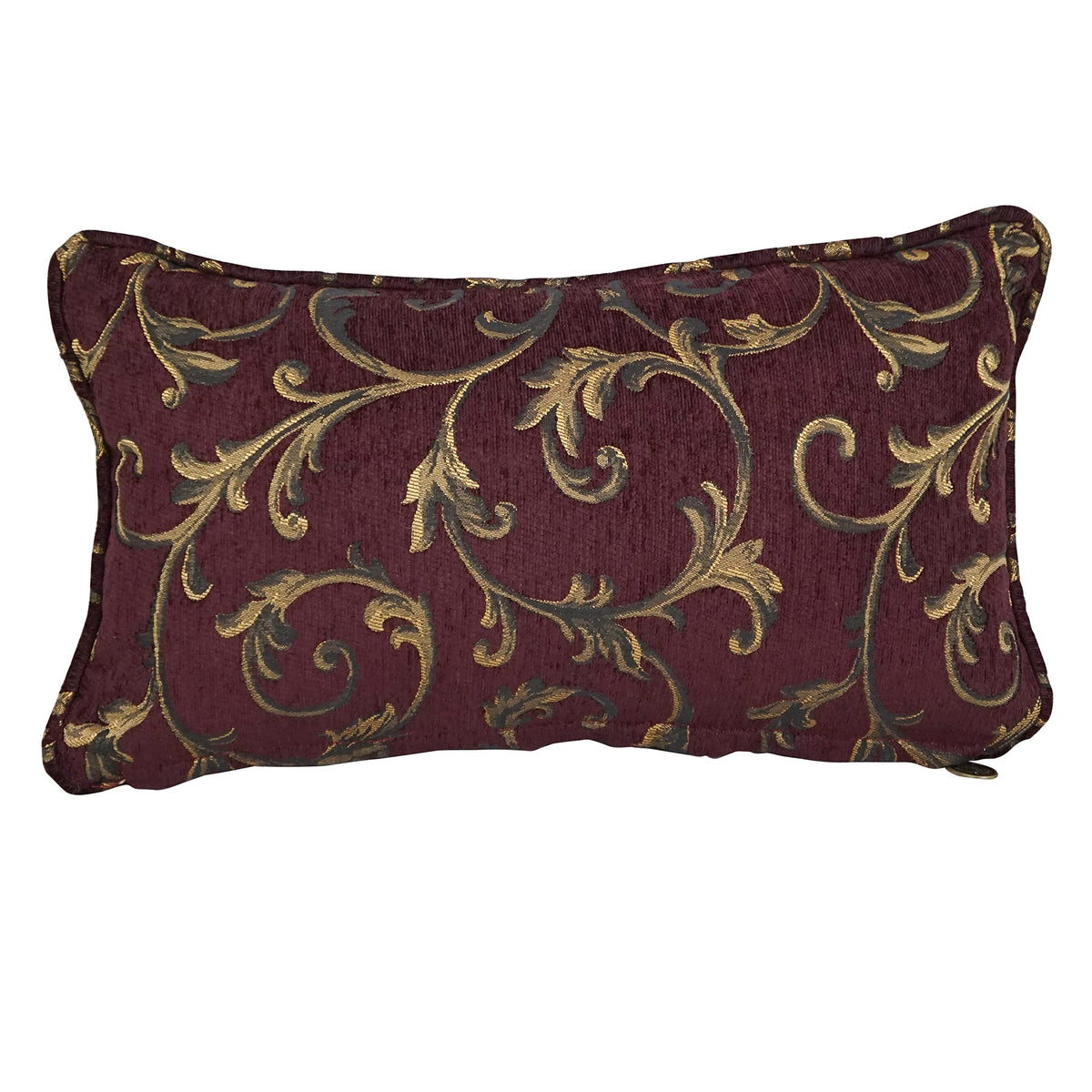 Blazing Needles Corded Rectangular Jacquard Chenille Throw Pillow, 20&quot; x 12&quot;, Burgundy Vines