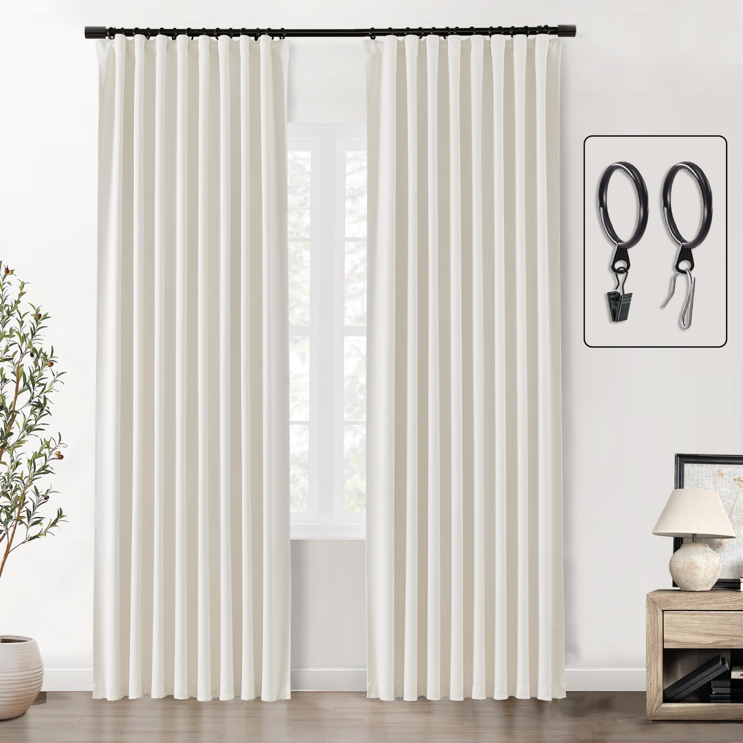 Shineland 90 Inch Curtains,100% Blackout Curtains 90 Inches Long Back Tab Pleated Thick Soundproof Noise Cancelling Reducing Sou