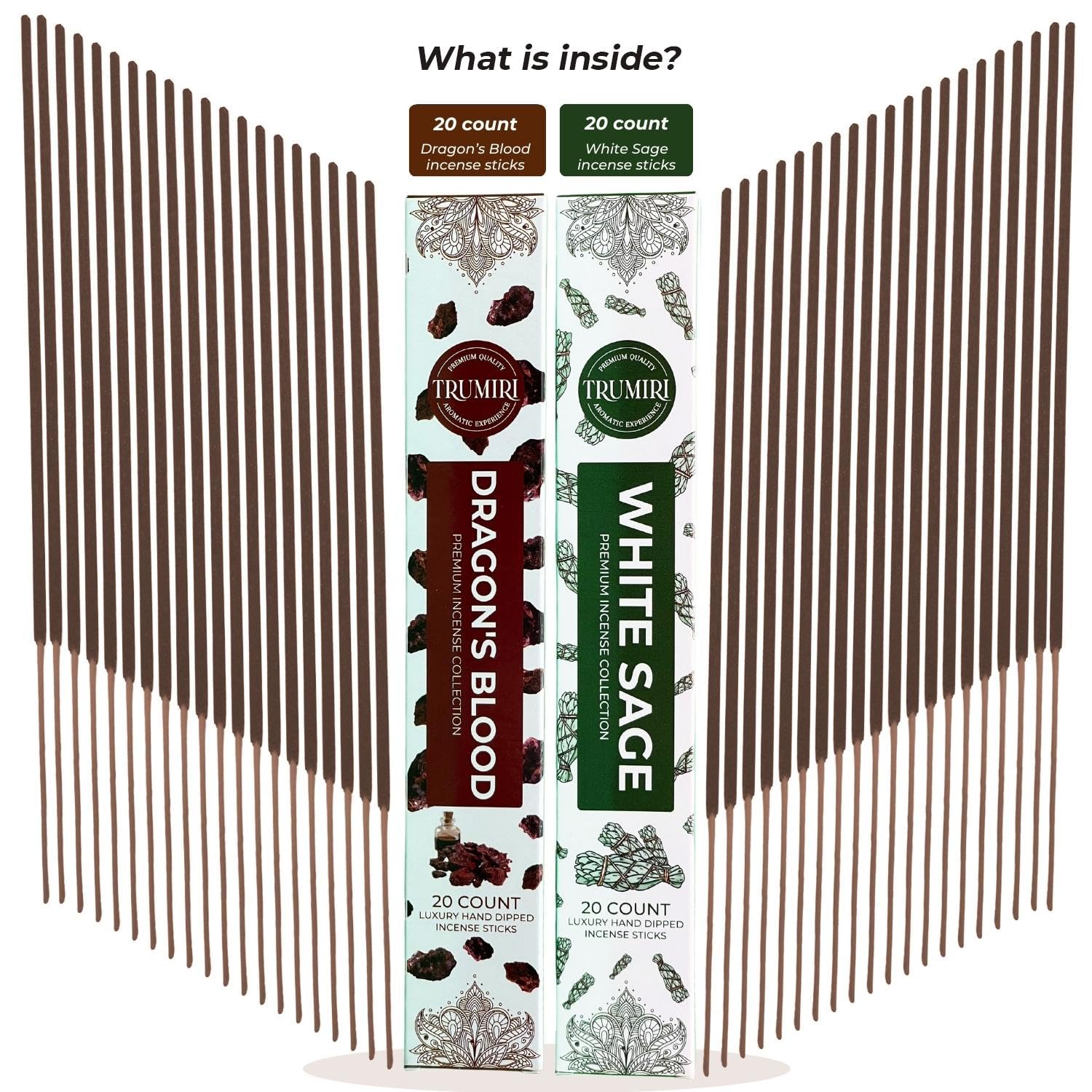 Trumiri Incense Sticks - Combo Pack Of 40 Insence-Sticks - 20 Dragons Blood + 20 White Sage - Insenses - Insents - Incents - Ins