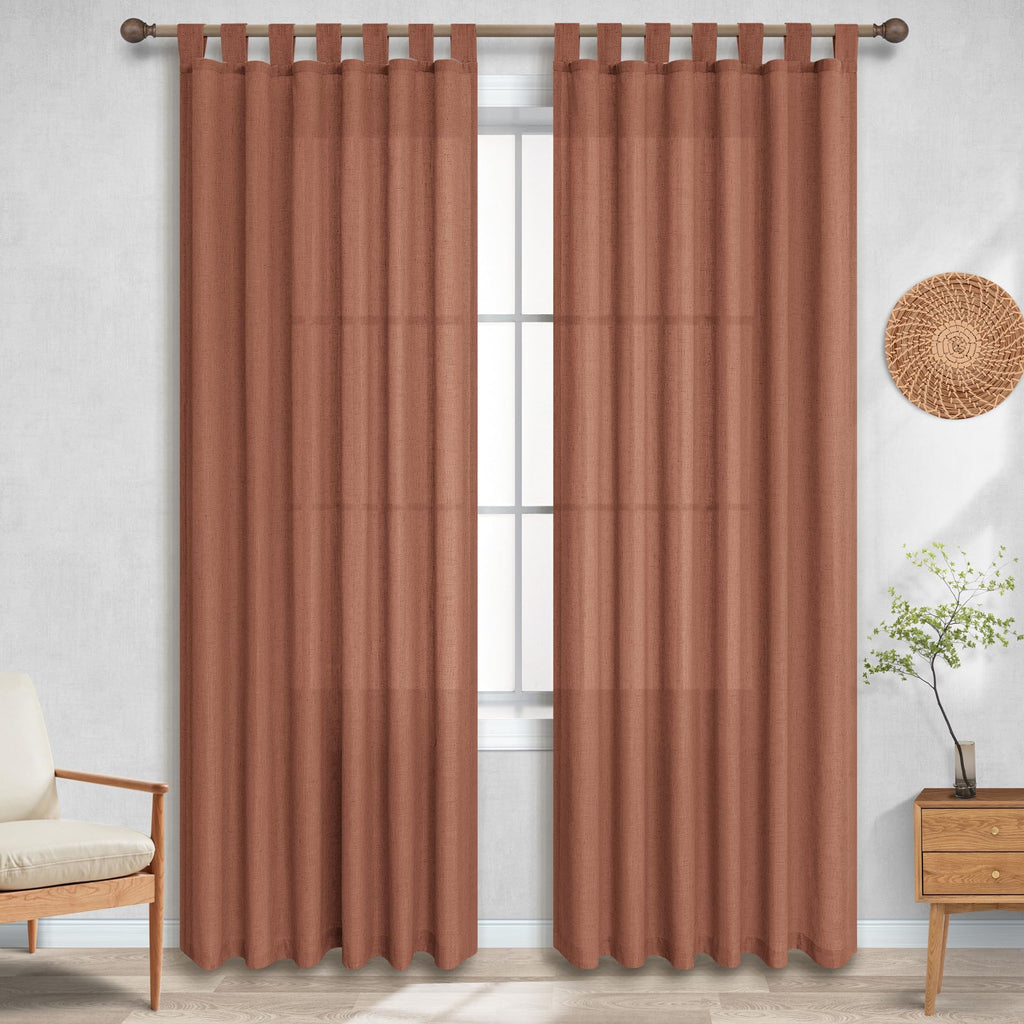 Koufall Terracotta Tab Top Linen Blend Curtains For Living Room 52X84 Inches Long