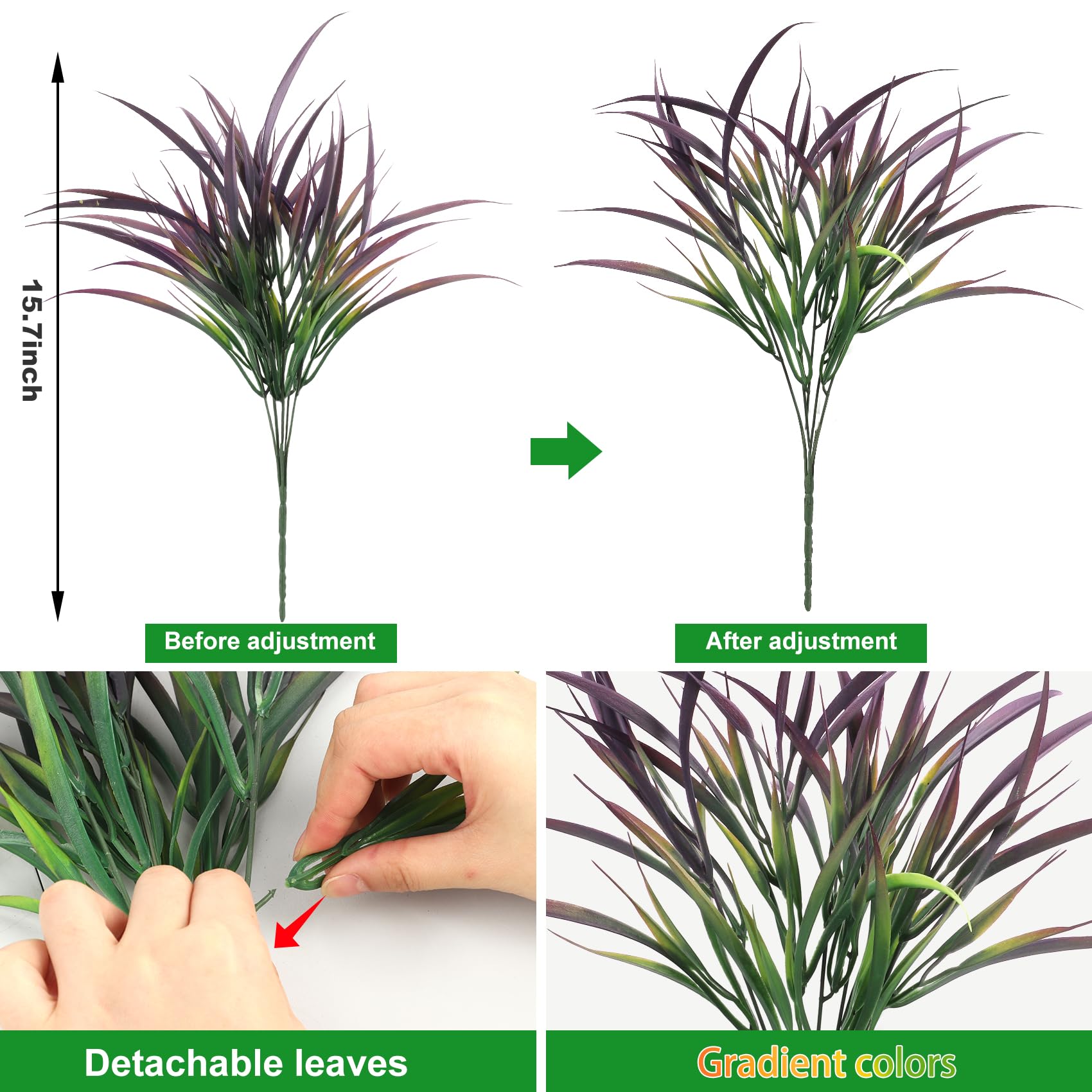 16 Bundles Artificial Plants Outdoor Fake Grass Greenery Stems Uv Resistant Faux Plastic Plants Shrubs For Spring Summer Home Ga
