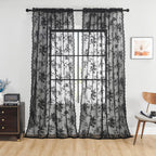 Black Lace Curtains 108 Inches Long Gothic Floral Sheer Curtains for Living Room Bedroom Rod Pocket Light Filtering French Large
