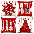 Diydec 4Pcs Christmas Pillow Covers 18X18 Inch Winter Throw Pillow Covers Red Christmas Tree Snowflake Pillow Covers Hello Winte