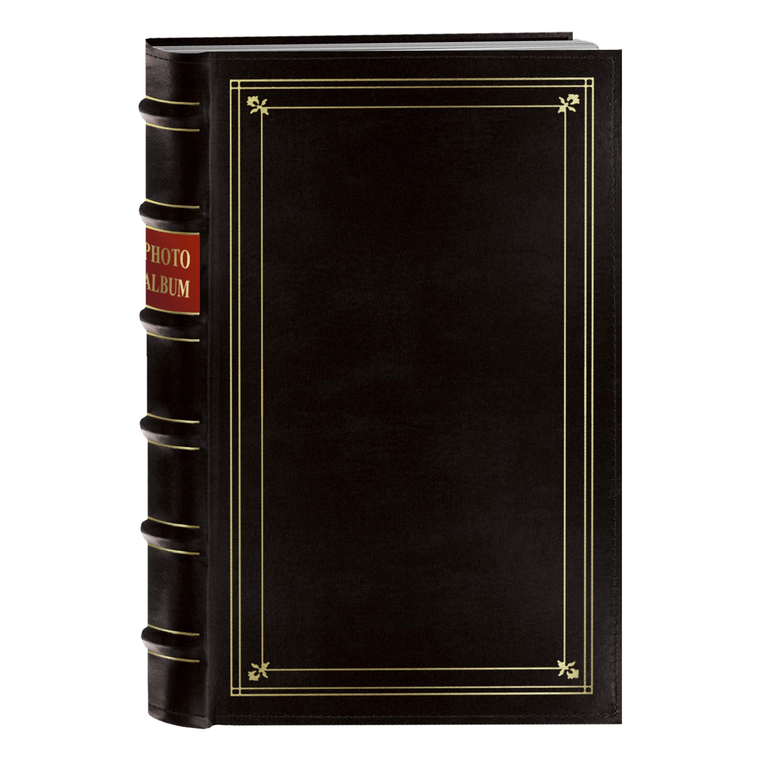 Pioneer Photo 204-Pocket Ring Bound Photo Album for 4 by 6-Inch Prints, Black Bonded Leather with Gold Accents Cover