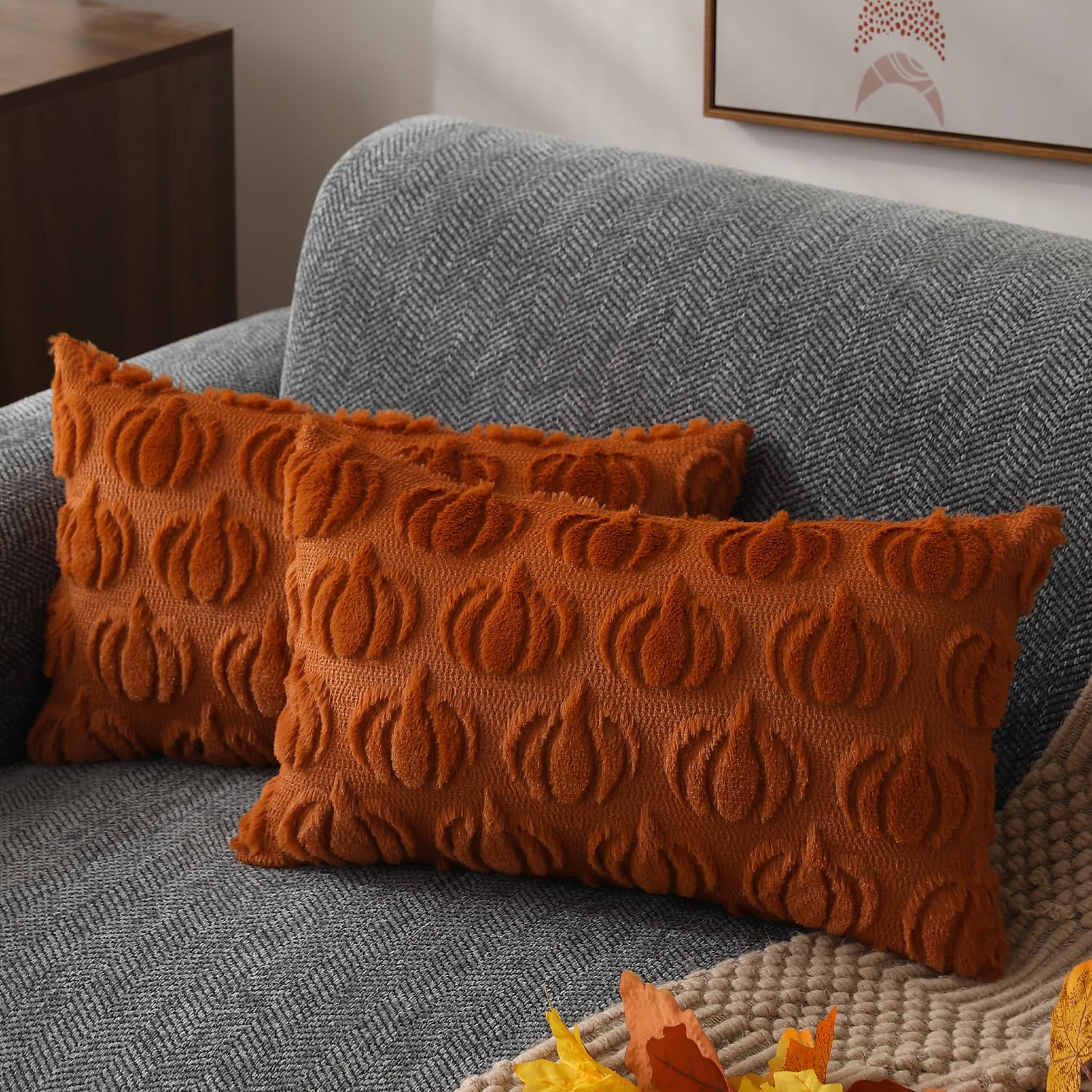 Dfxsz Fall Pillow Covers 12X20 Set Of 2 Fall Decorations Autumn Rust Pumpkin Throw Pillow Cases Soft Plush Faux Fur Wool Couch C