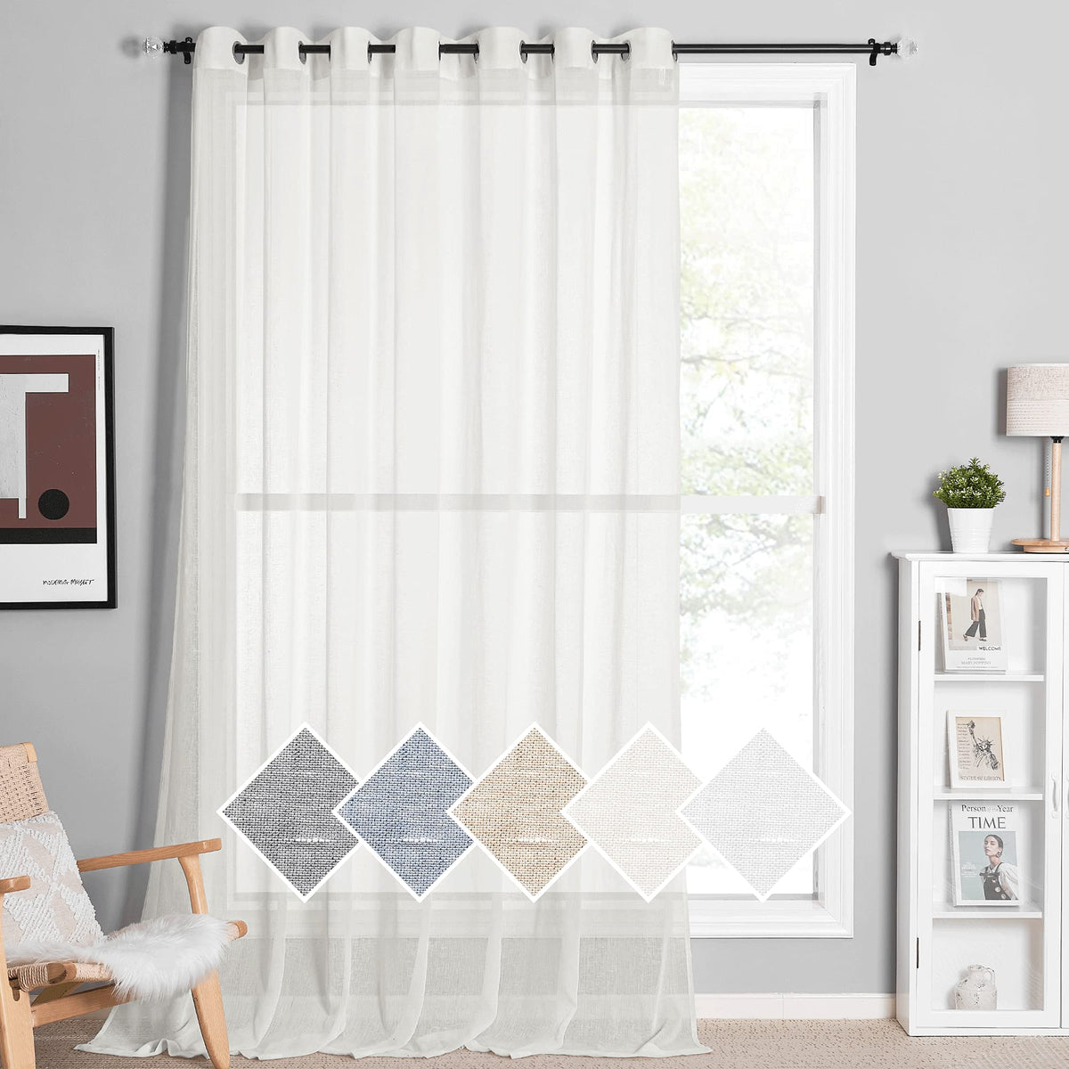 Nicetown Linen Sheer Curtain Privacy For Patio Door, Grommet Sheer Linen Curtain Flax Texture Privacy With Light Penetration For