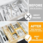 Spaceaid Bamboo Drawer Dividers With Inserts And Labels, Kitchen Adjustable Drawer Organizers, Expandable Organization For Home,