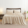 Simple&Opulence Belgian Linen Sheet Set Solid Color -Sheet Set 4Pc - Cal King Natural Flax Cotton Blend Soft Breathable Farmhous