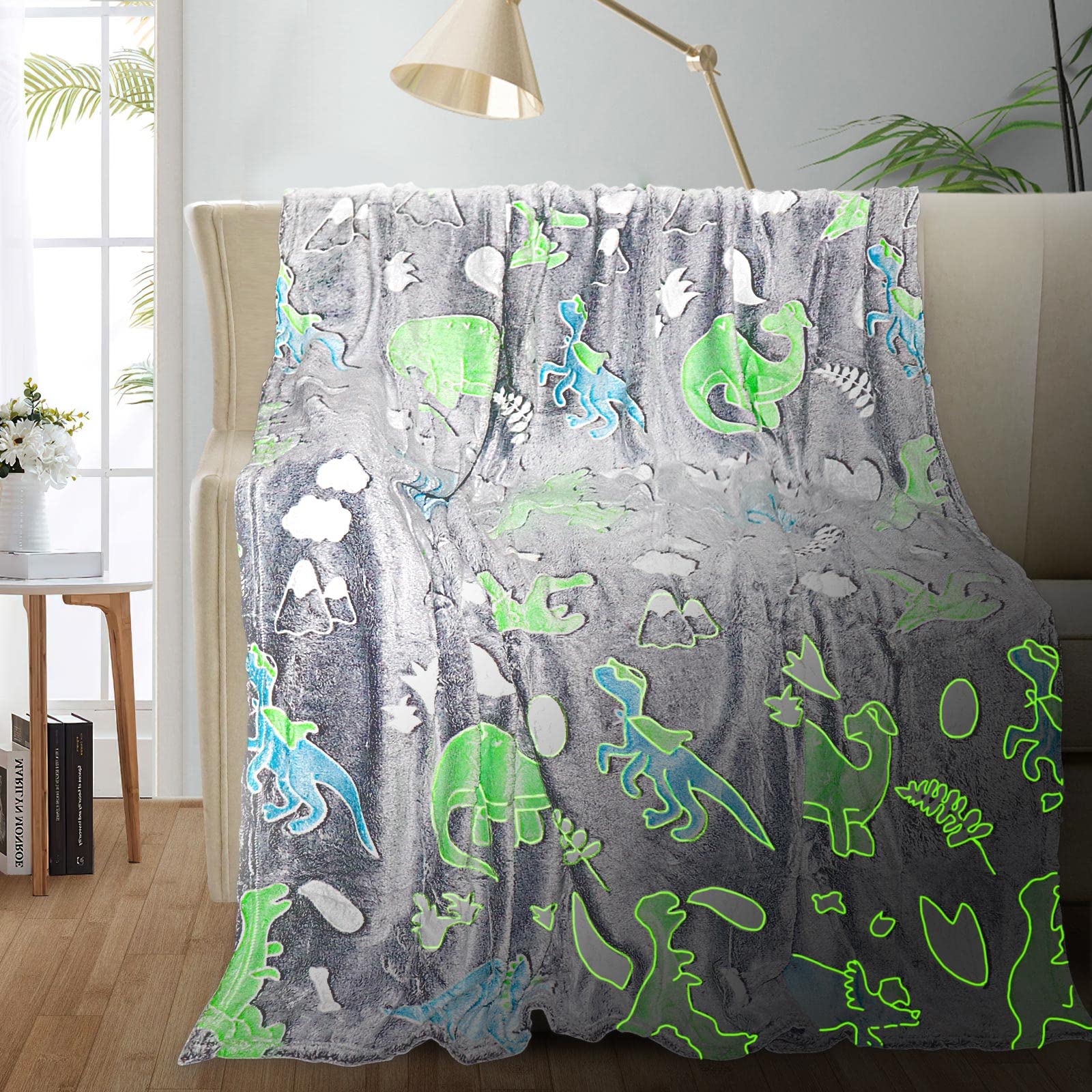 Glow In The Dark Blanket For Kids, Dinosaur Blanket For Boys, Kids Blanket For Boys, Toddler Blanket For Boys, Dinosaur Gifts Fo
