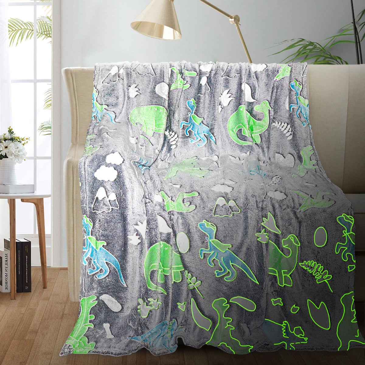 Tehalk Personalized Baby Blankets For Boys, Dinosaur Blanket For Boys, Glow In The Dark Blanket For Kids, Kids Blanket For Boys,