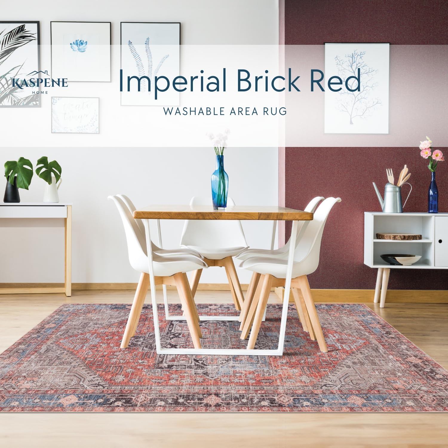 Kaspene Home Brick Red Washable Rug, Kid And Pet Friendly, Non-Slip, High Traffic Durable, Great For Living Room, Bedroom, Compl