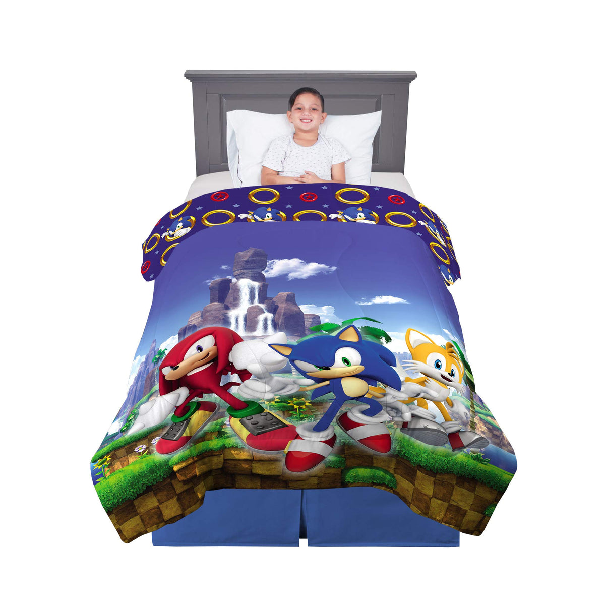 Franco Kids Bedding Super Soft Microfiber Reversible Comforter, Twin/Full, Sonic The Hedgehog, Anime