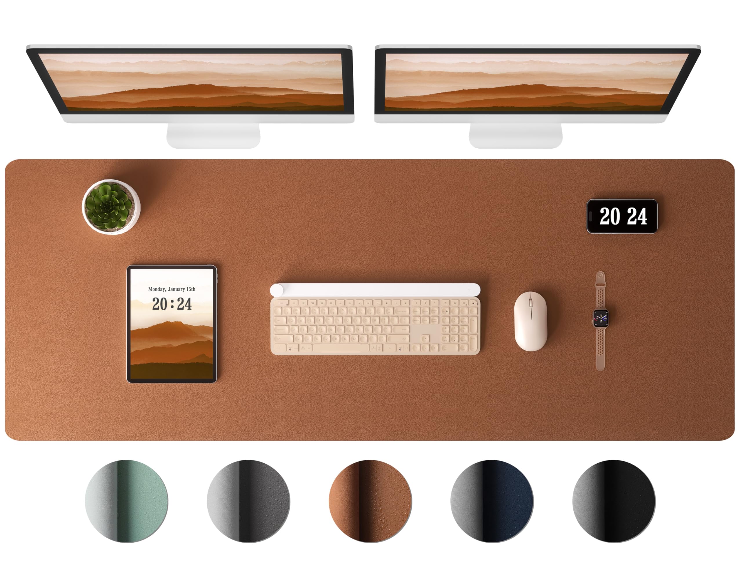 Aothia Leather Desk Pad Protector, Office Mat, Large Mouse Pad, Laptop Desk Pad, Non-Slip Pu Leather Blotter, Waterproof Writing