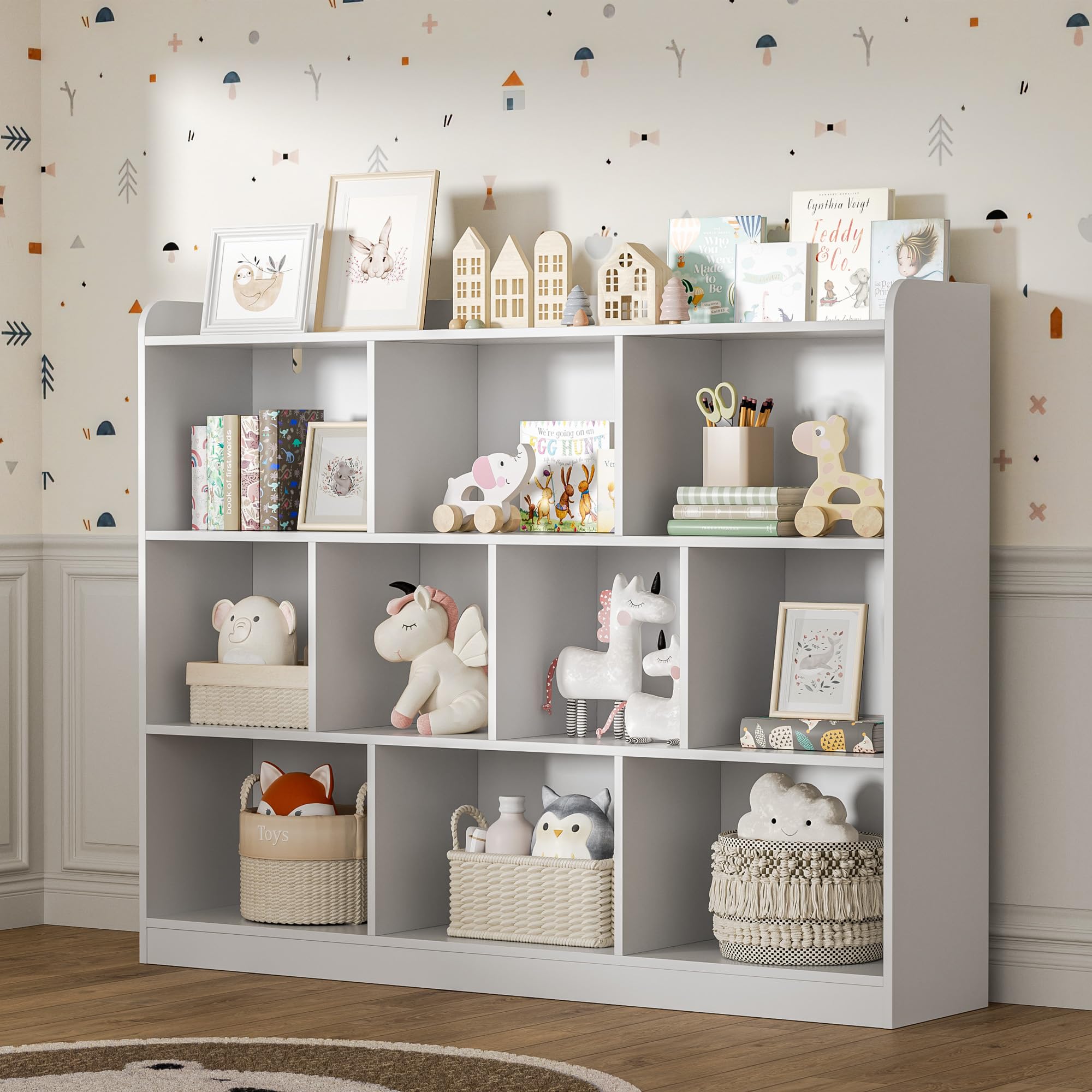 Diyart White Bookshelf, Wood Bookcase With 3 Tier Open Shelves, 10-Cube Minimalist Storage Shelf For Living Room, Bedroom, 43.3'