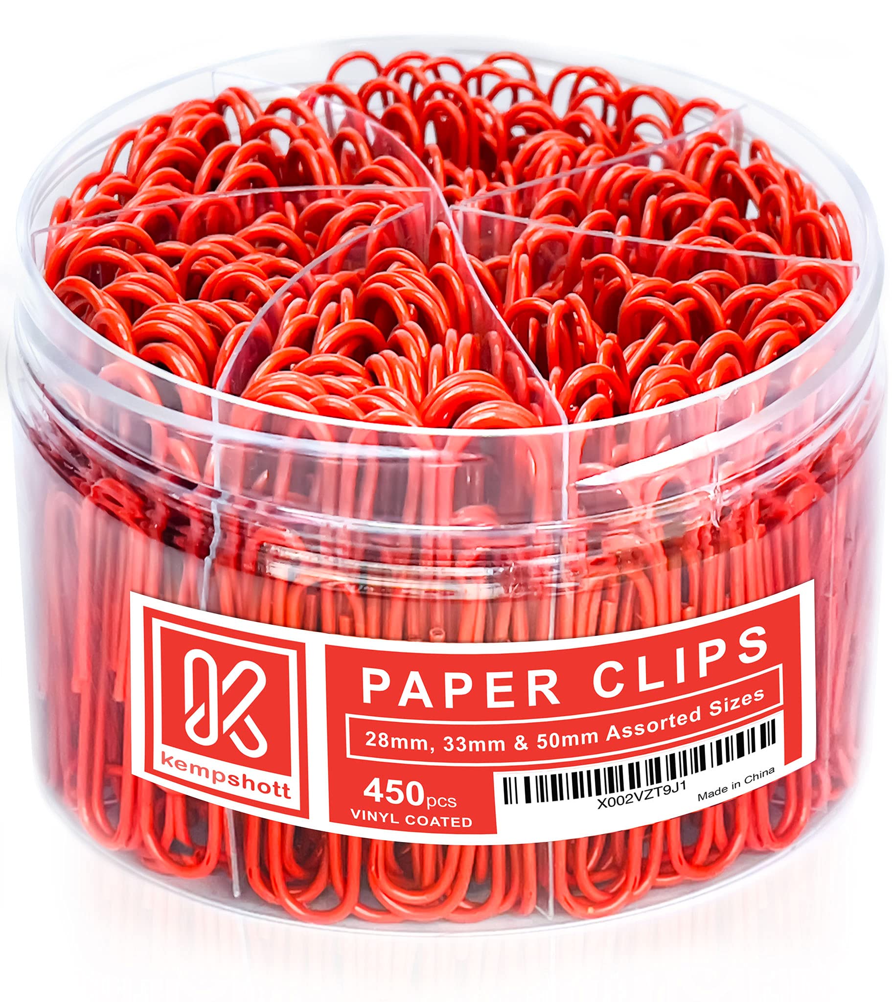 Kempshott 450 Red Color Paper Clips Assorted Sizes Small, Medium And Large Paper Clips For Paperwork Ideal For Home, School And