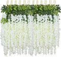 WEISPARK Fake Hanging Flowers - 12 Pieces 3.75 Feet/Piece Artificial Wisteria Vine Ratta Hanging Garland Silk Flowers for Home P