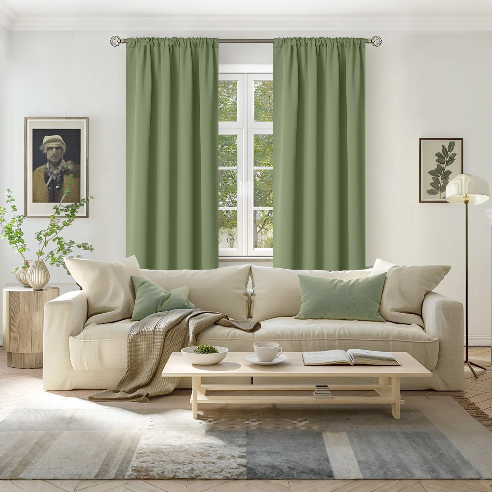 Bgment Olive Green Blackout Curtains 72 Inches Length For Bedroom - Rod Pocket Thermal Insulated Room Darkening Drapes For Living Room Dining Privacy Spring Decor, 42 X 72 Inch, 2 Panels