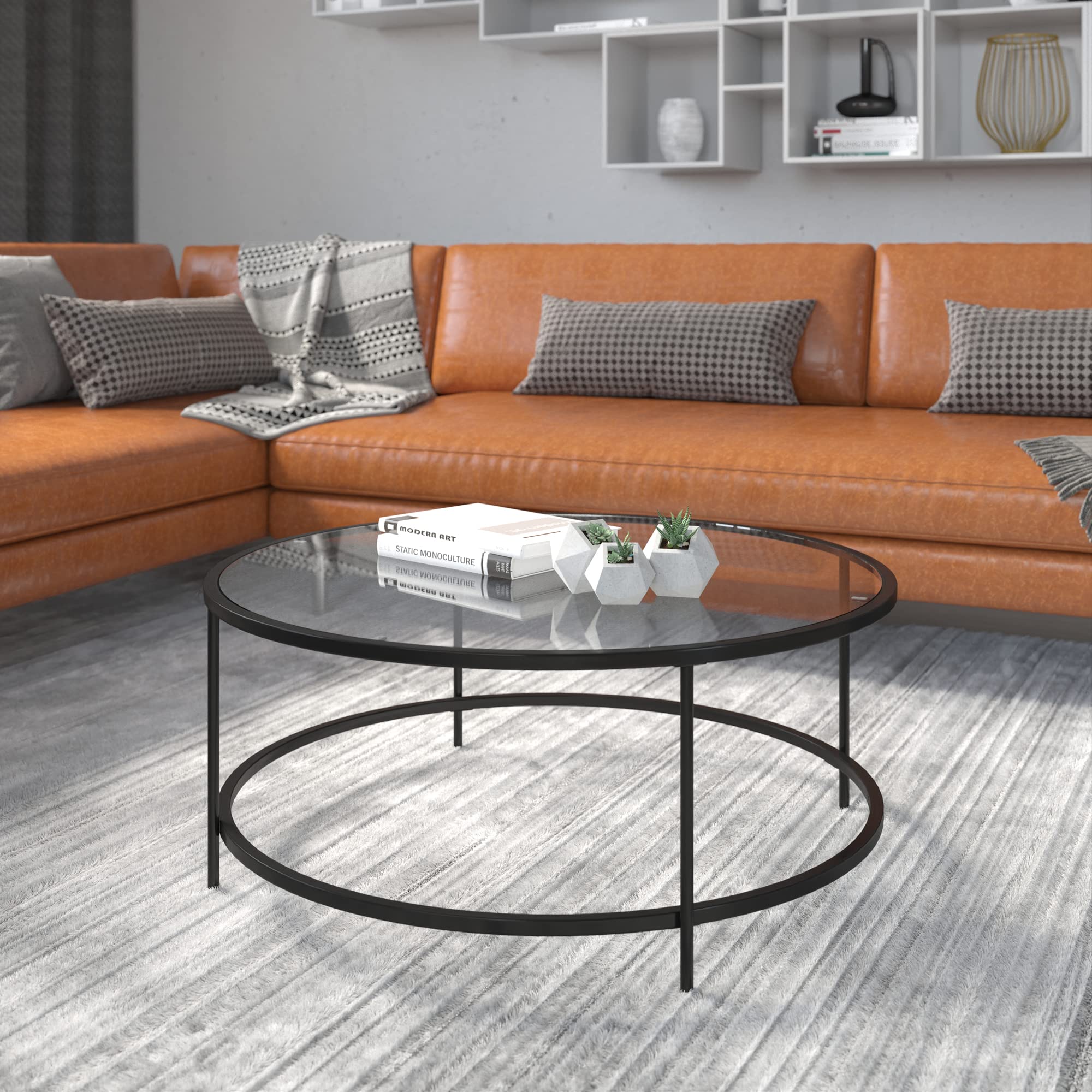 Flash Furniture Astoria Collection Round Coffee Table - Modern Clear Glass Coffee Table - Matte Gold Frame