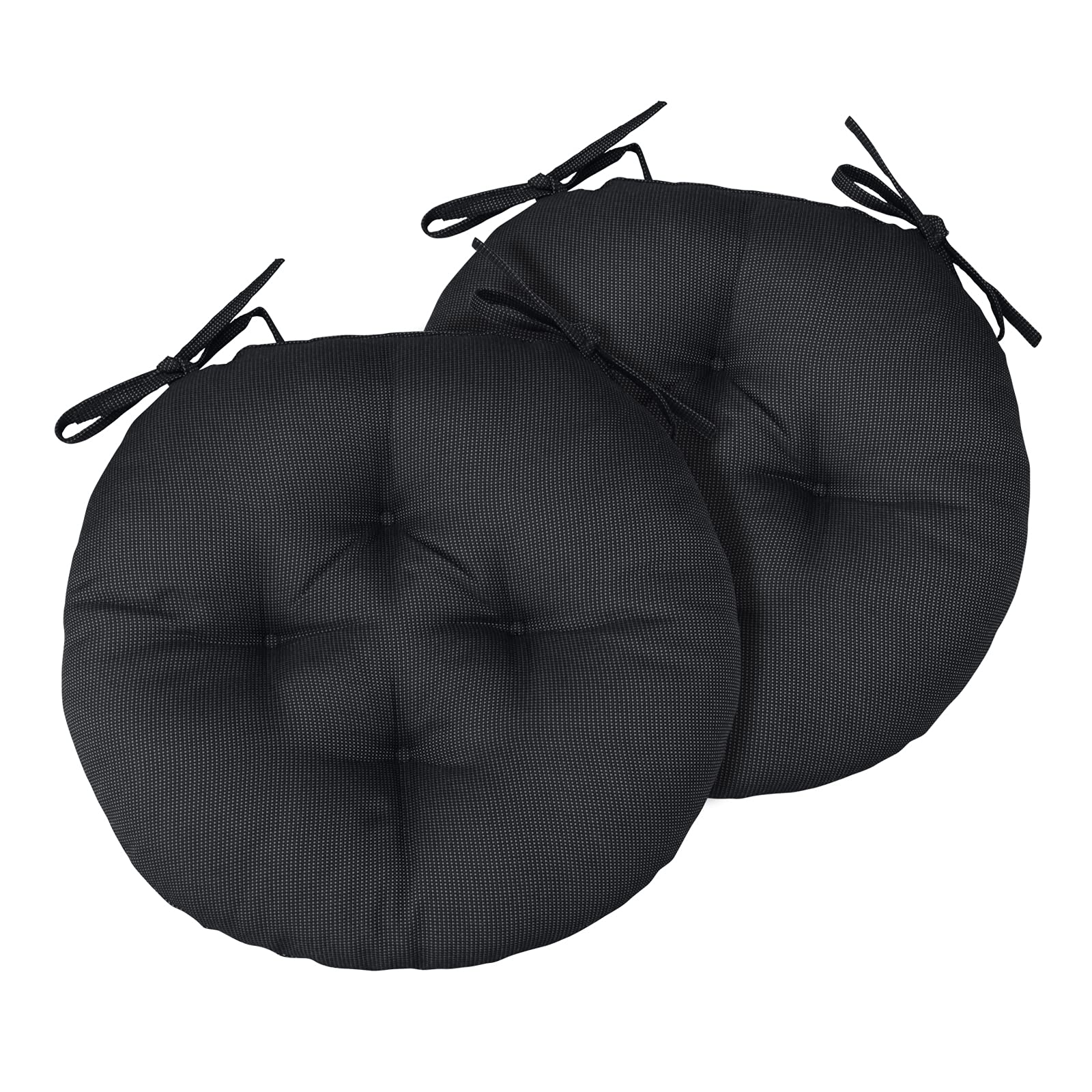 Cozplen Outdoor Round Bistro Chair Cushions,15 Inch Circular Seat Cushions With Ties For Dining Chairs, Set Of 2, Black