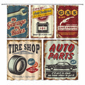 jingjiji Car Shower Curtain 1950s Retro Country Garage Antique Car Accessories American Repair Poster License Plate Nostalgic Le