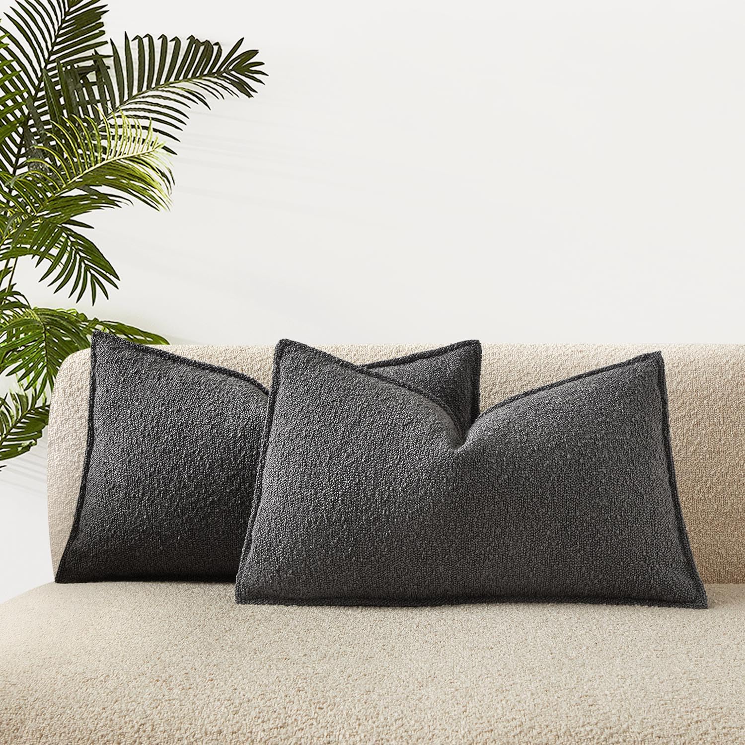Juspurbet Dark Grey Boucle Broadside Lumbar Throw Pillow Covers 12X20 Inch Set Of 2 For Couch Bedroom Sofa Living Room Decorativ