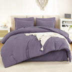 Litanika Queen Comforter Set Grey Purple - 7 Pieces Bed In A Bag Queen Beddding Comforter Sets, Solid Lightweight Bed Set With C