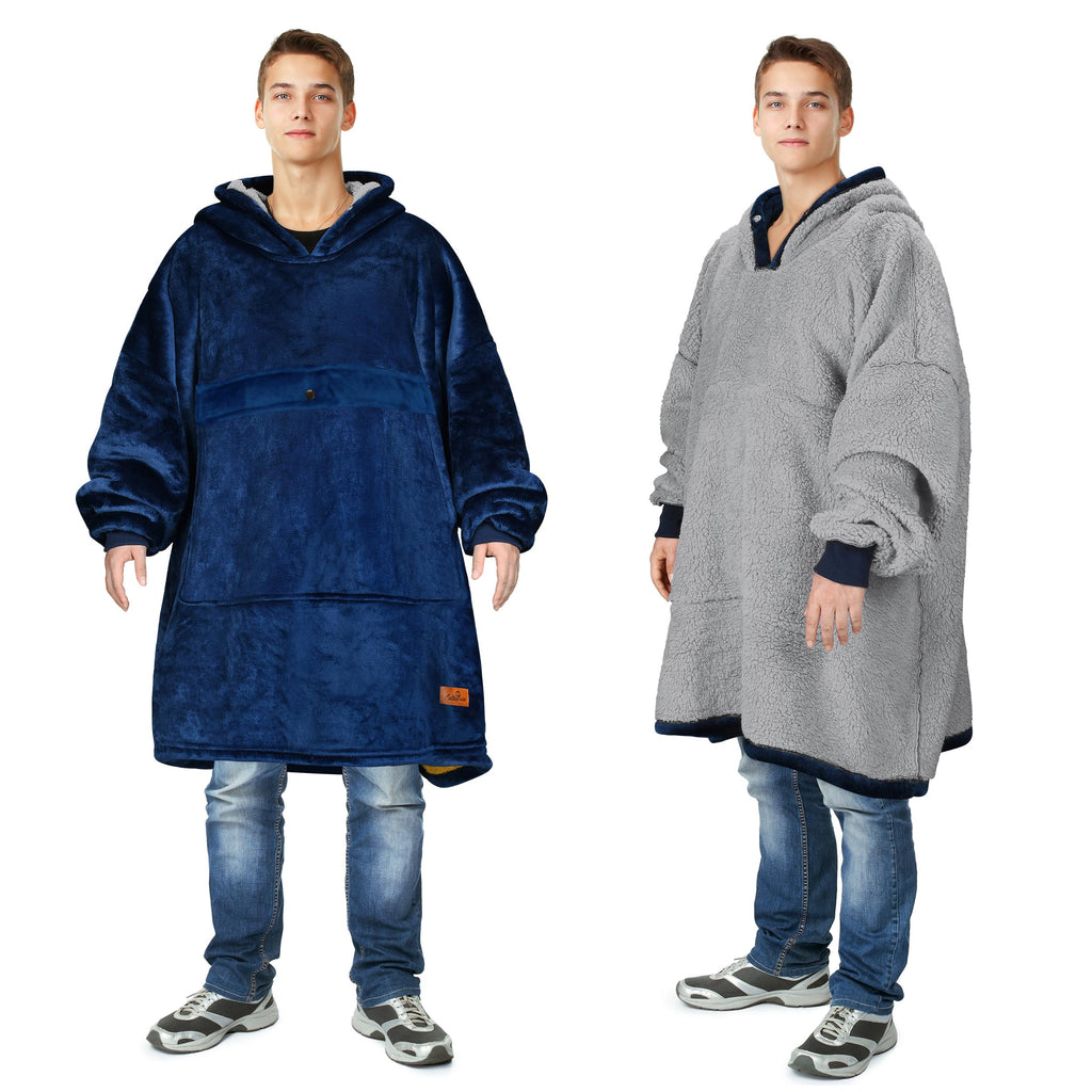 Catalonia Oversized Wearable Blanket Hoodie Sweatshirt, Comfortable Sherpa Lounging Pullover for Adults Men Women Teenagers Wife
