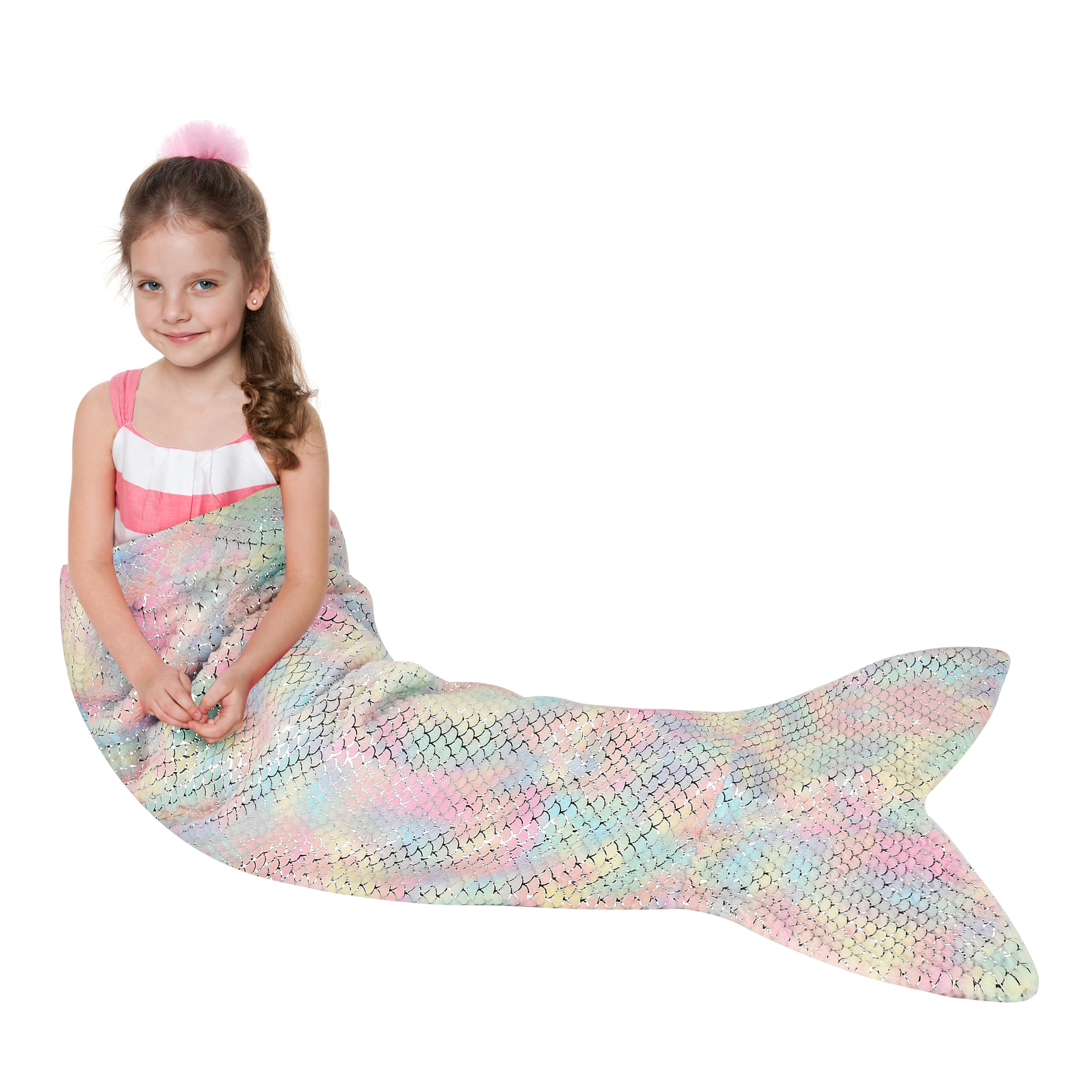 Catalonia Mermaid Blanket For Kids, Soft Plush Sleeping Snuggle Tail Blanket,Fish Scale Pattern, Valentine'S Day Gifts For Kids