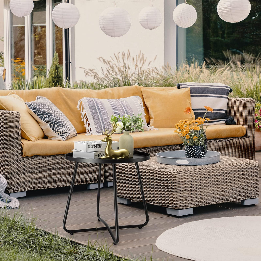 Danpinera Outdoor Side Tables, Weather Resistant Steel Patio Side Table, Small Round Outdoor End Table Metal Side Table For Patio Yard Balcony Garden Bedside Black, Set Of 2