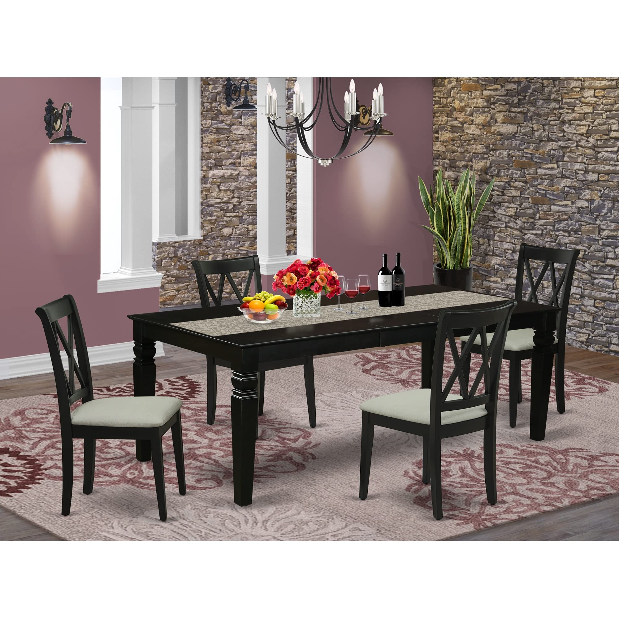 East West Furniture Lgcl5-Blk-C 5 Piece Dining Table Set For 4 Includes A Rectangle Kitchen Table With Butterfly Leaf And 4 Linen Fabric Dining Room Chairs, 42X84 Inch, Black