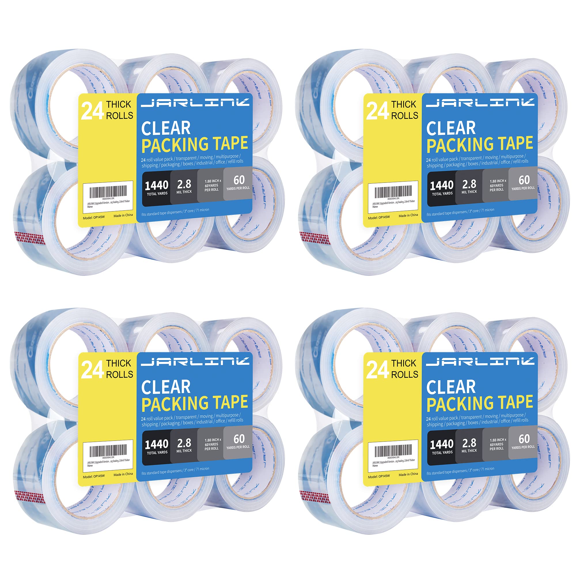 Jarlink Clearer Packing Tape 24 Rolls, Heavy Duty Packaging Tape For Shipping Packaging Moving Sealing, 2.8Mil Thicker, 1.88 Inc