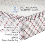 Comfort Spaces Cotton Flannel Breathable Warm Deep Pocket Sheets With Pillow Case Bedding, King, Grey/Red Plaid 4 Piece