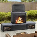 Wood Burning Fireplace   Outdoor Steel Fireplace with Chimney, Log Holders