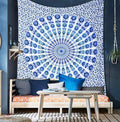 GLOBUS CHOICE INC. Blue Cotton Intricate Floral Designs Indian Traditional Queen Hippie Mandala Picnic Bohemian Boho Tapestry Be
