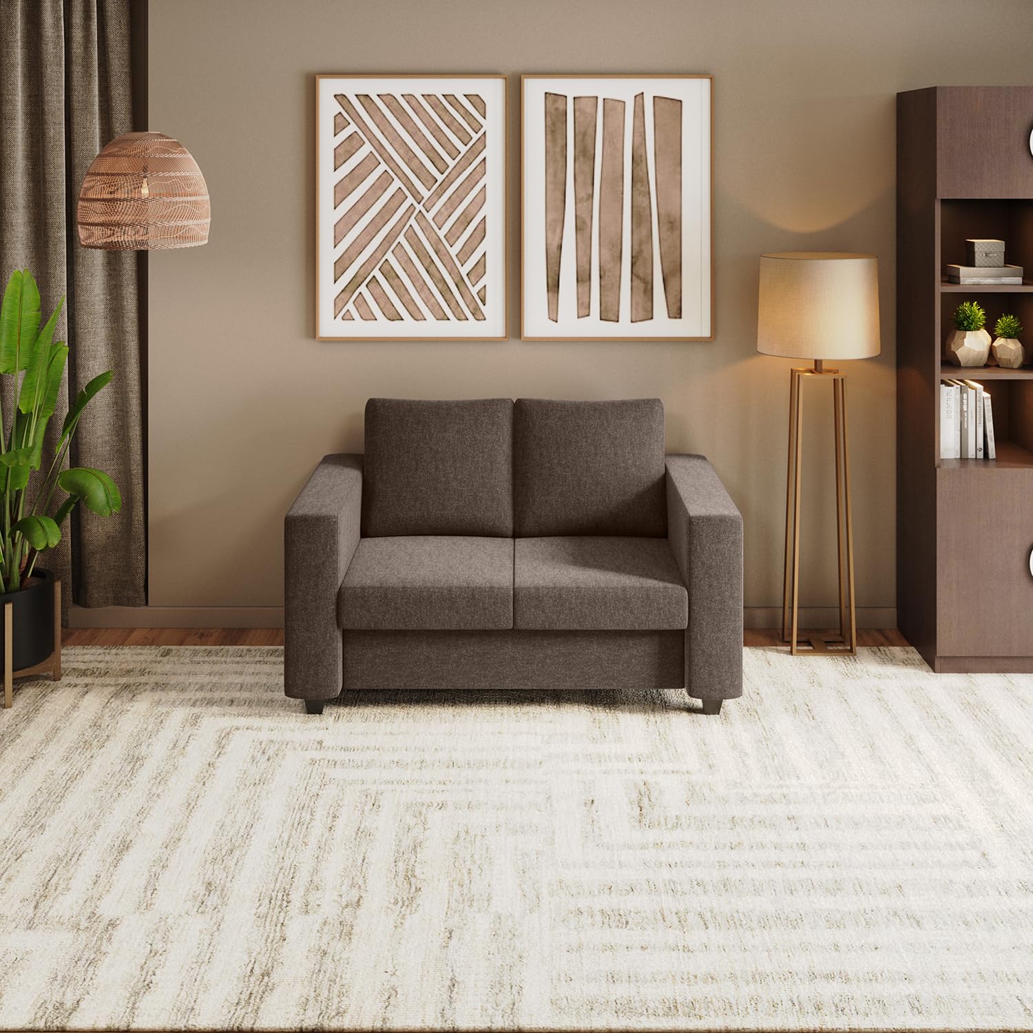 Godrej Interio Sofa Magnate 2 Seater Fabric Sofa For Living Room, 1Year Warranty, Solid Wood, Brown