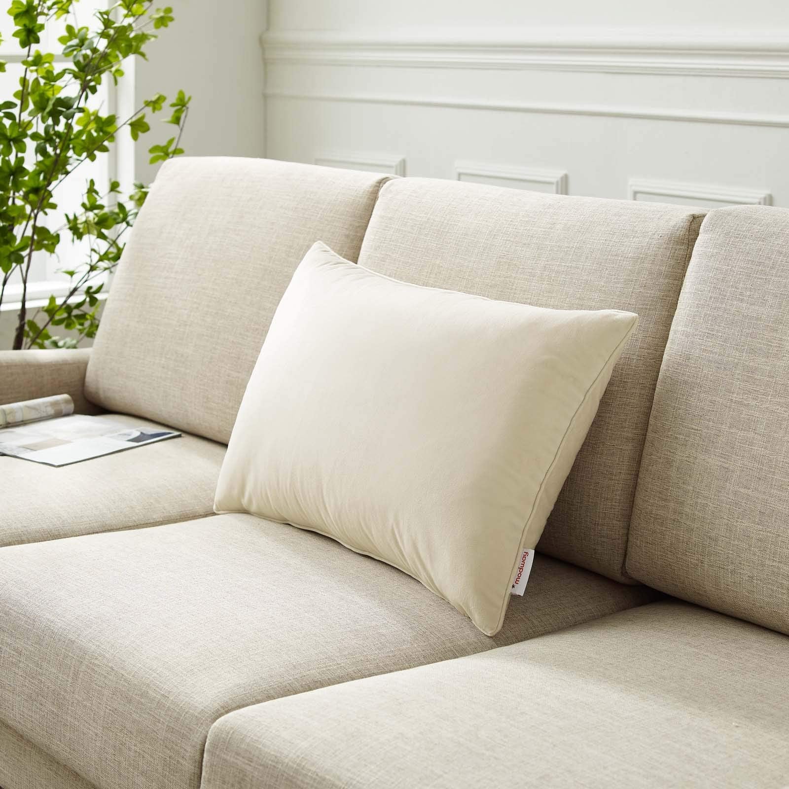 Modway Enhance Lumbar Performance Velvet Accent Throw Pillow, 16" X 24", Ivory