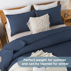 Andency Navy Blue Queen Size Quilt Bedding Set (90X96 Inch), 3 Pieces Soft Lightweight Bedspread Coverlet, Boho Summer Quilt Que