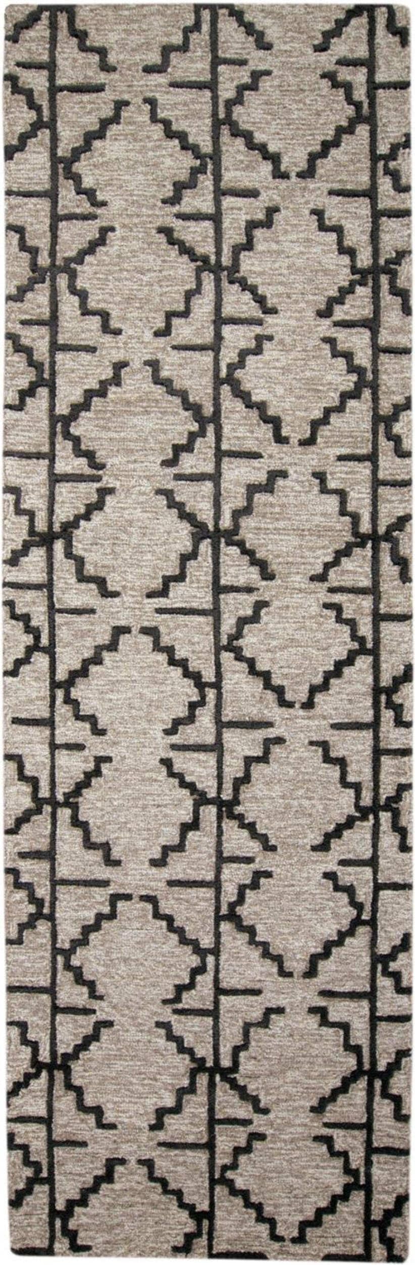 HomeRoots 511835 10 x 13 ft. Black Taupe & Gray Wool Geometric Hand Tufted Handmade Stain Resistant Rectangle Area Rug