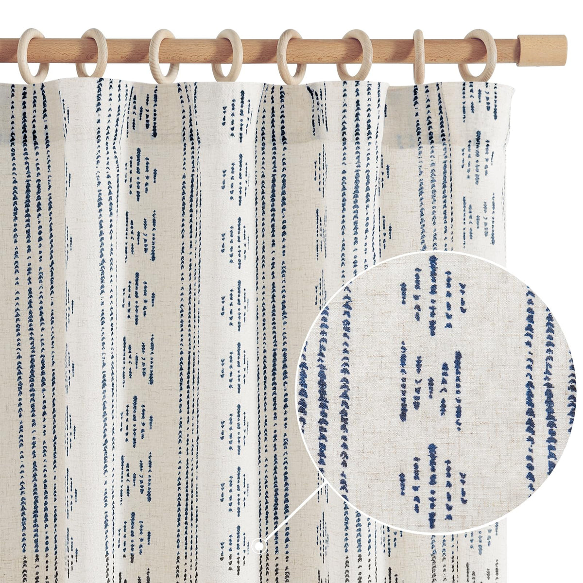 Jinchan Boho Curtains Linen Curtains For Living Room Farmhouse Blue Curtains 108 Inches Long 2 Panels For Bedroom Geometric Stri