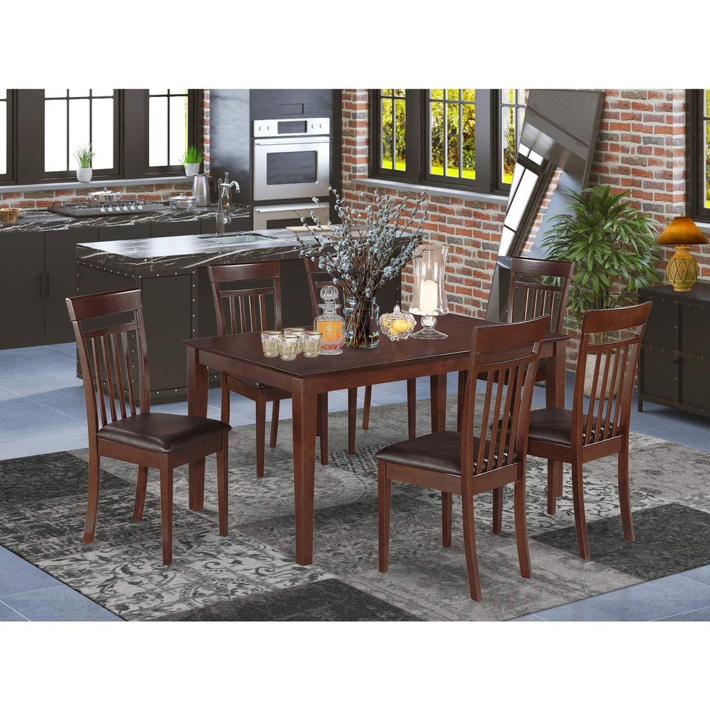 East West Furniture CAP7S-MAH-LC 7 Piece Dining Table Set Consist of a Rectangle Kitchen Table and 6 Faux Leather Kitchen Dining Chairs, 36x60 Inch, Mahogany