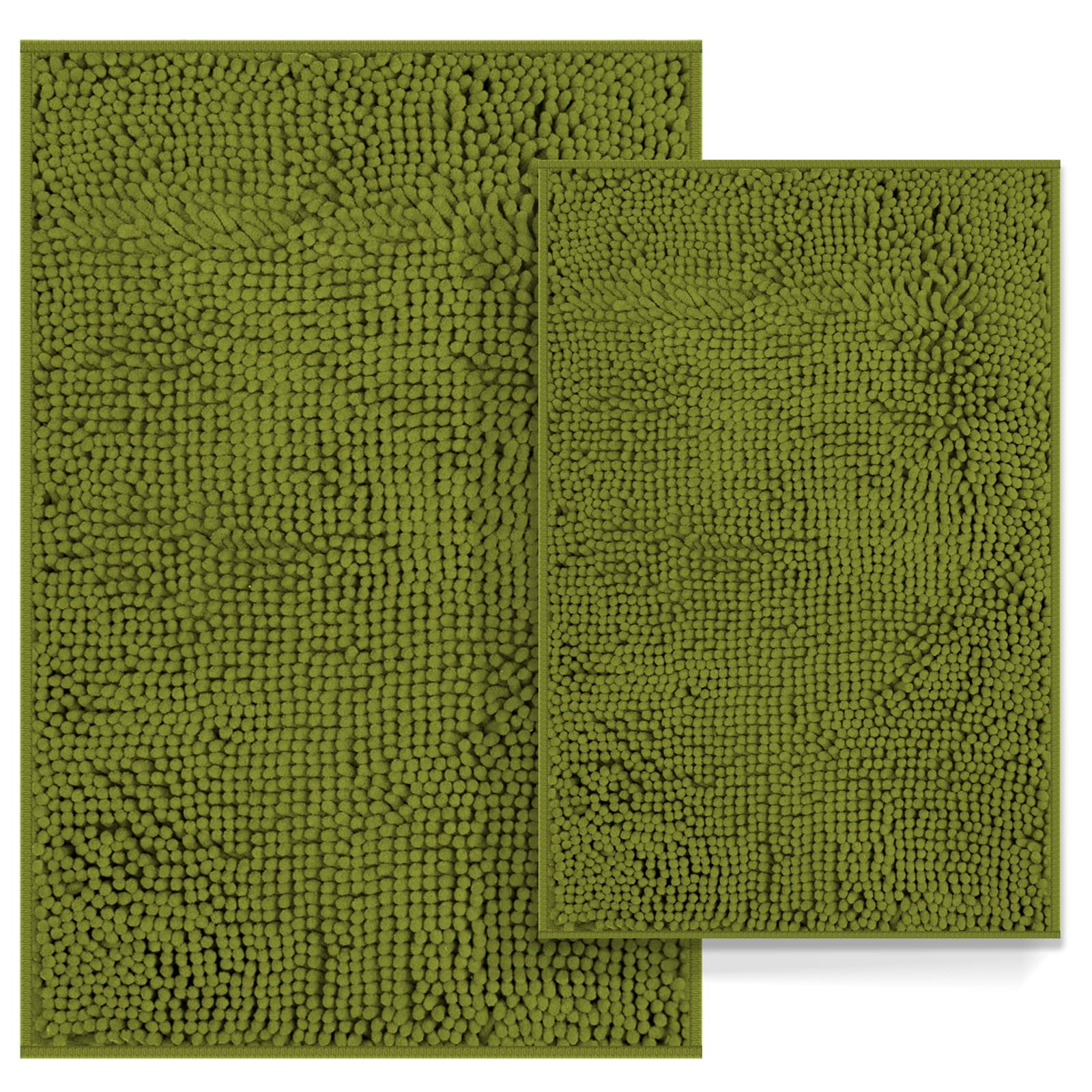 Sage Green Bathroom Rugs Set 2 Piece Bathroom Set Bath Rugs Non Slip Bath Mats for Bathroom, Thick Soft Chenille Bathroom Rug Se