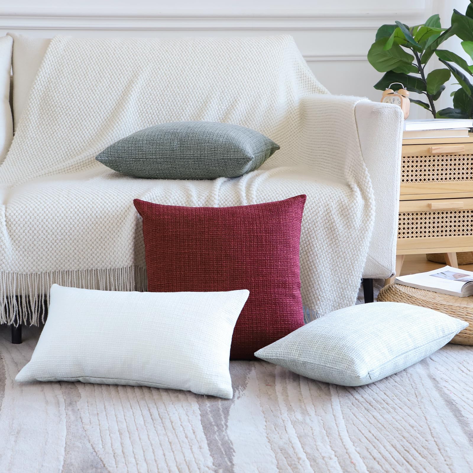 Otostar Pack Of 2 Throw Pillow Covers 20X20 Inch Linen Dark Grey Pillowcases Farmhouse Decorative Solid Pillow Covers 50X50 Cm S