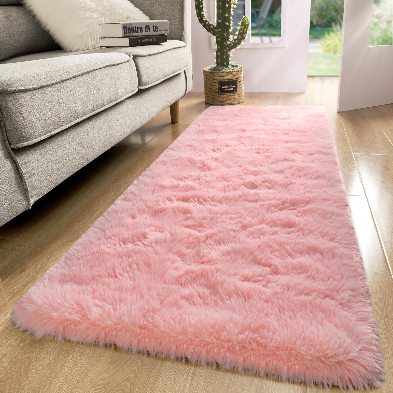 Macgace Light Pink Runner Rug for Girls Room, 2x6 Washable Hallway Area Rugs for Bedroom Living Room Kitchen Laundry, Long Shag 