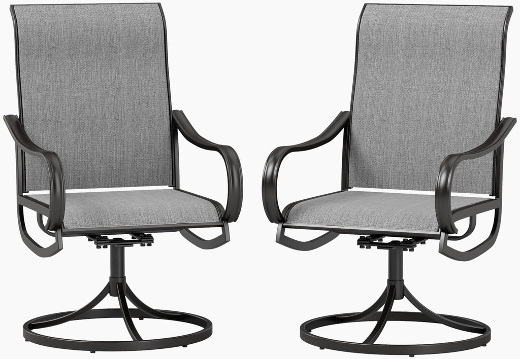 Phi Villa Patio Swivel Dining Chairs Set Of 2, Outdoor Chair With Textilene Mesh Fabric & Black Metal Frame For All Weather Outdoor Lawn Garden Poolside (Gray)