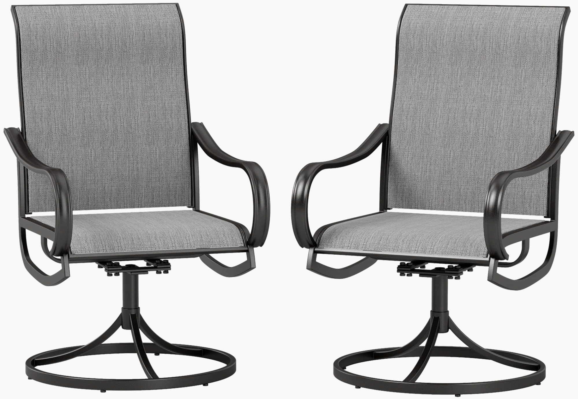Phi Villa Patio Swivel Dining Chairs Set Of 2, Outdoor Chair With Textilene Mesh Fabric & Black Metal Frame For All Weather Outdoor Lawn Garden Poolside (Gray)