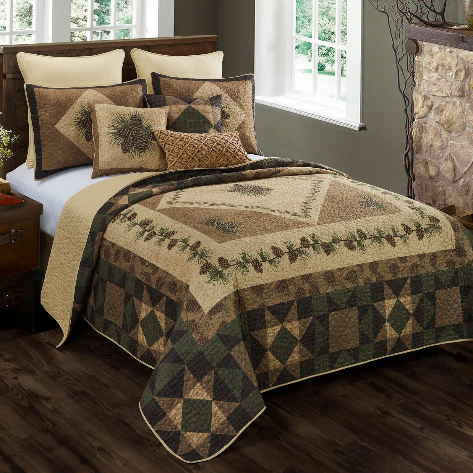 Donna Sharp Full/Queen Bedding Set - 3 Piece - Antique Pine Lodge Quilt Set With Full/Queen Quilt And Standard Pillow Shams - Ma