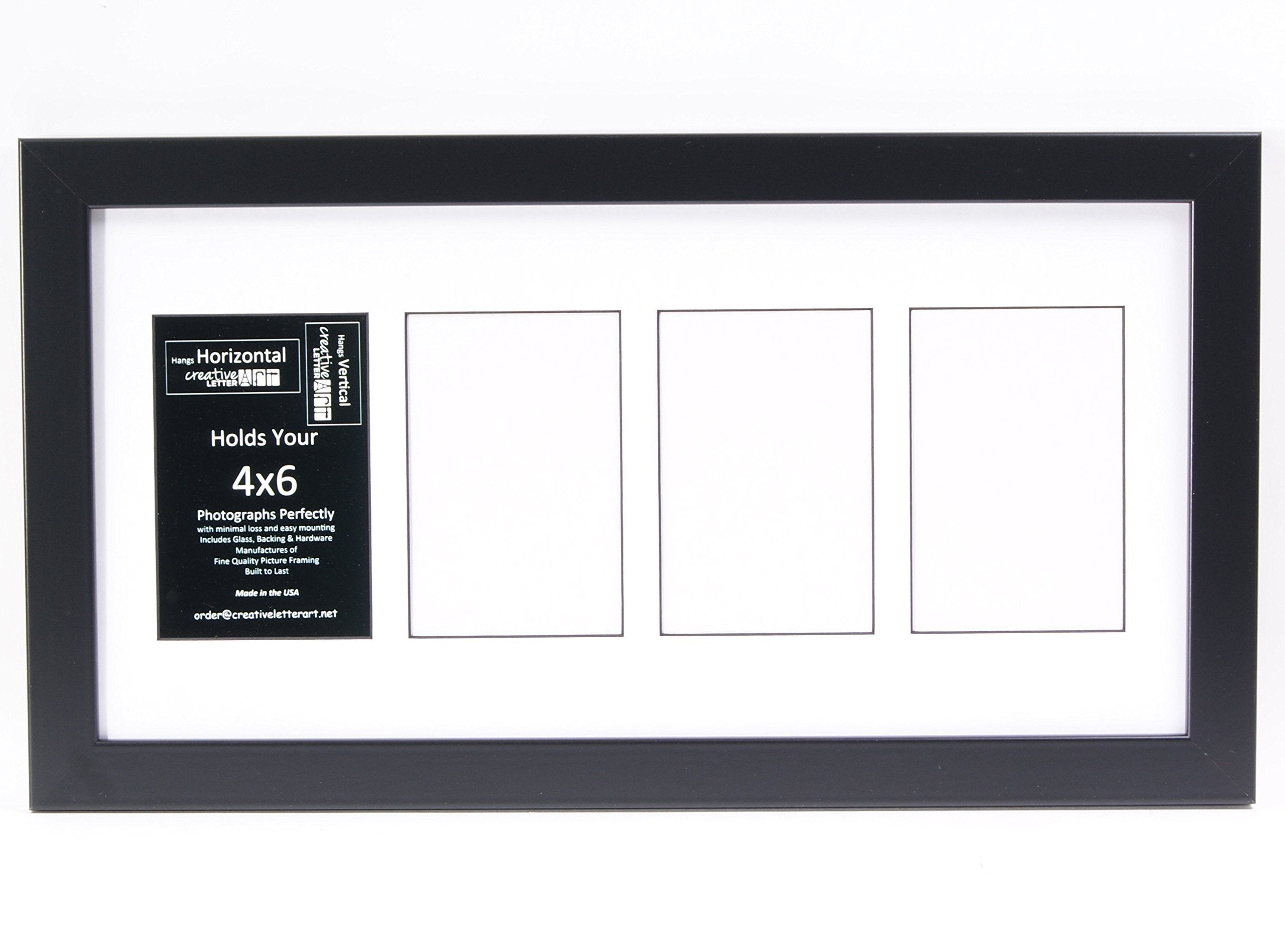 Creative Letter Art 4    x 6    Multiple Opening Picture Frame Collage with 4 holes, Manhattan Black Frame with 10 x 20-inch Whi
